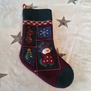 Prima Creations Teddy Bear Red Green Fleece Christmas Stocking Vintage 1980's